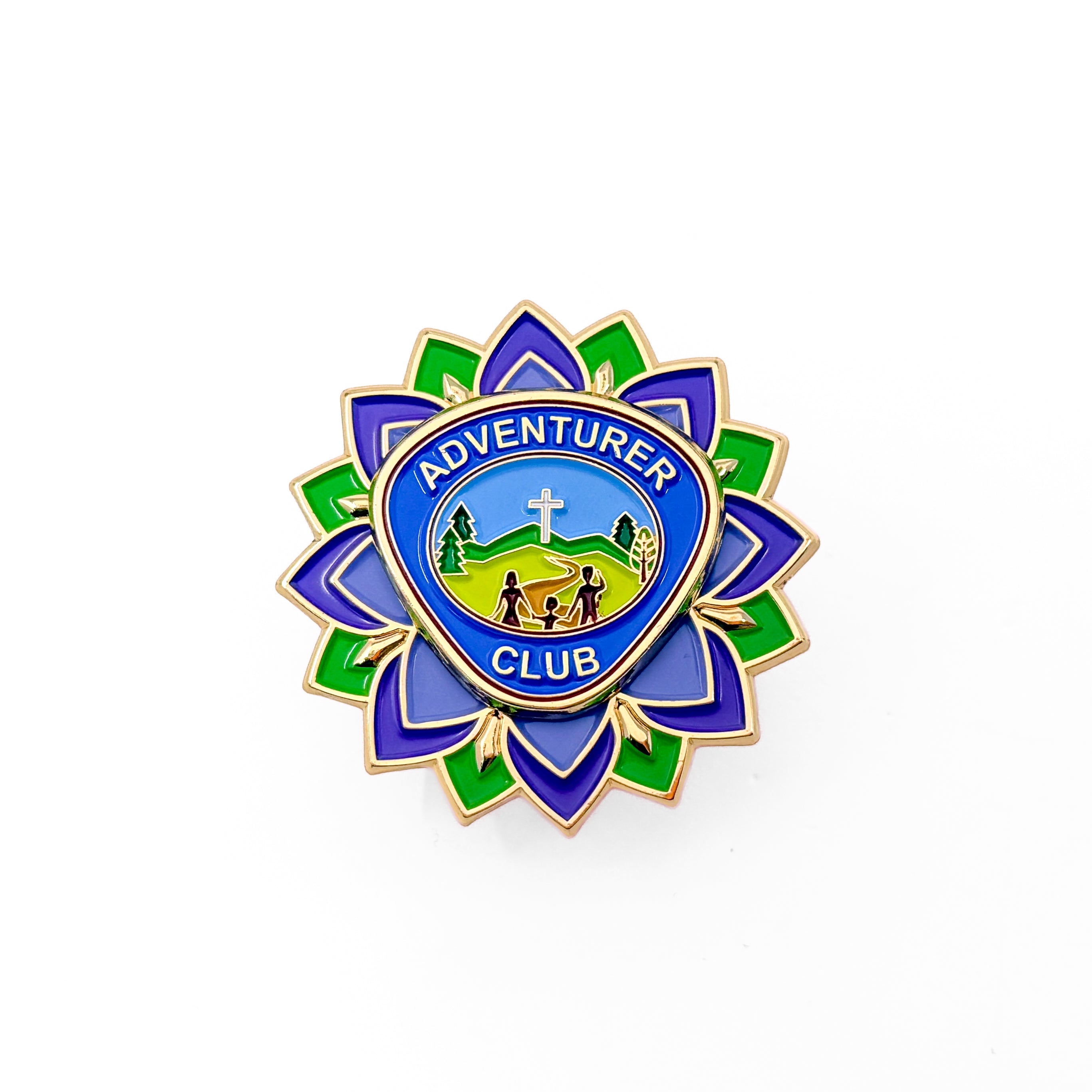Pin with 'Adventurer Club' design on a white background